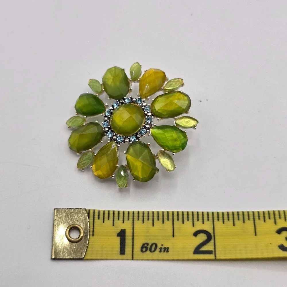 Liz Claiborne Vintage‎ Estate Art Deco Style Brooch Green Amber Gemstones Glam